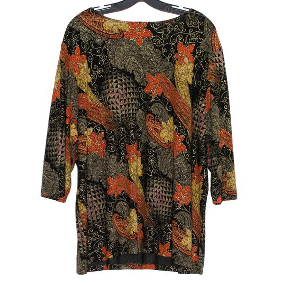 Maggie Barnes Top 3/4 Sleeve Floral Boho Whimsigoth Romantic Goth Black Red 3X - Picture 2 of 8